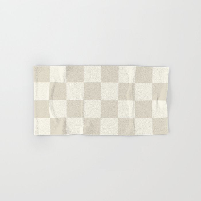 Checkerboard Check Checkered Pattern in Mushroom Beige and Cream Bath Towel Gallery Image 1