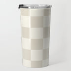 Checkerboard Check Checkered Pattern in Mushroom Beige and Cream Travel Mug Gallery Image 3
