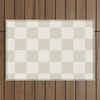 Checkerboard Check Checkered Pattern in Mushroom Beige and Cream Outdoor Rug Gallery Image 1