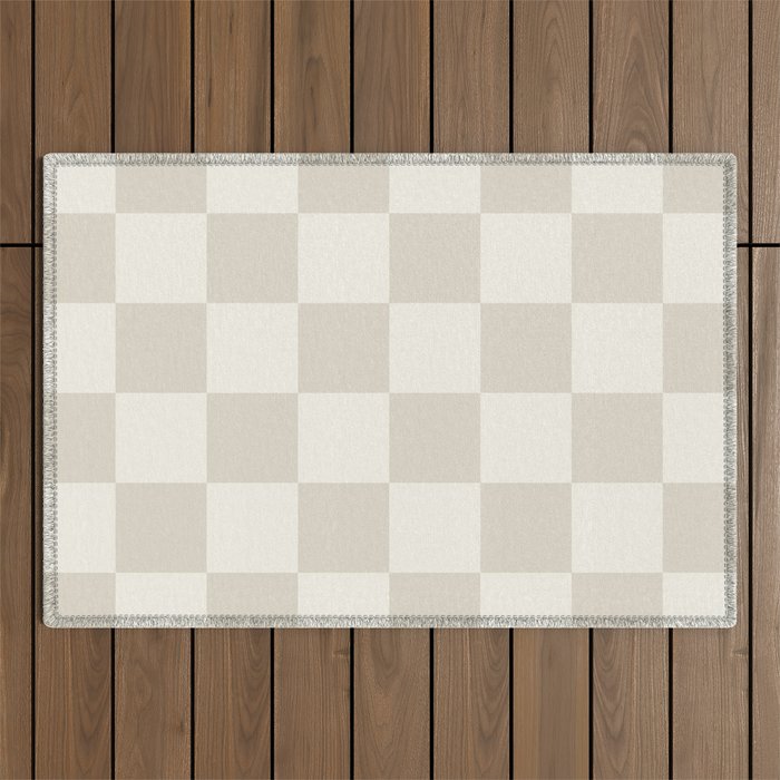 Checkerboard Check Checkered Pattern in Mushroom Beige and Cream Outdoor Rug Gallery Image 1