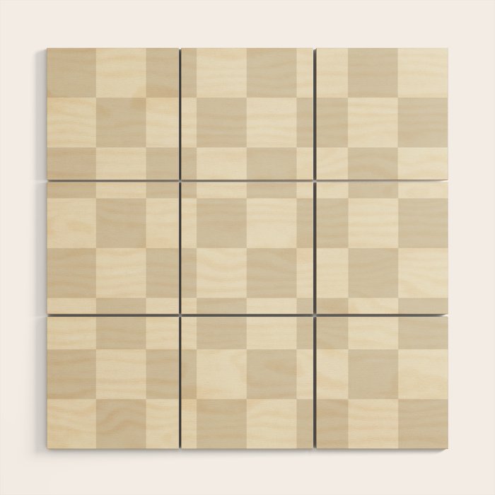 Checkerboard Check Checkered Pattern in Mushroom Beige and Cream Wood Wall Art Gallery Image 1