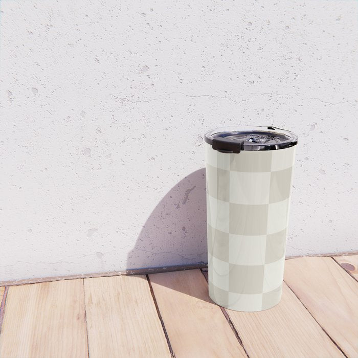 Checkerboard Check Checkered Pattern in Mushroom Beige and Cream Travel Mug Gallery Image 4
