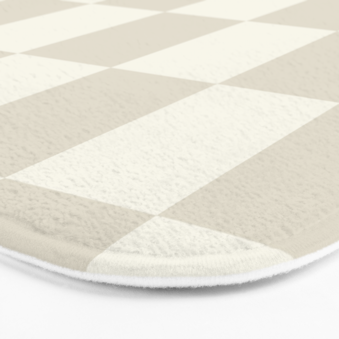 Checkerboard Check Checkered Pattern in Mushroom Beige and Cream Bath Mat Gallery Image 3