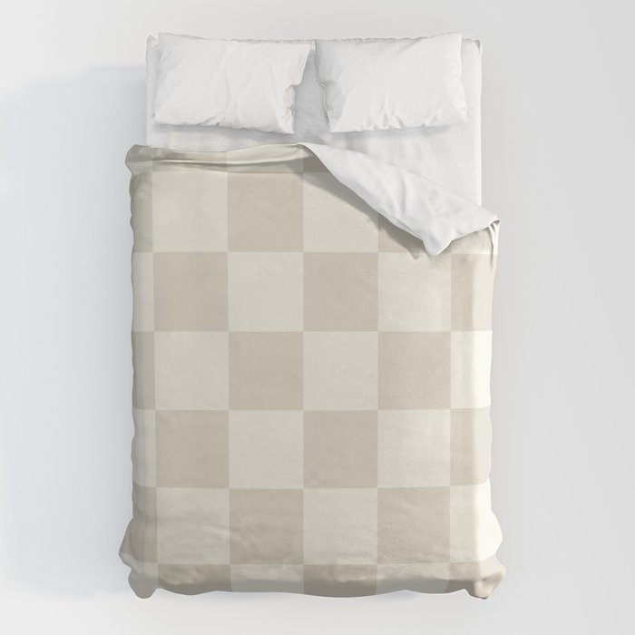 Checkerboard Check Checkered Pattern in Mushroom Beige and Cream Duvet Cover Gallery Image 6