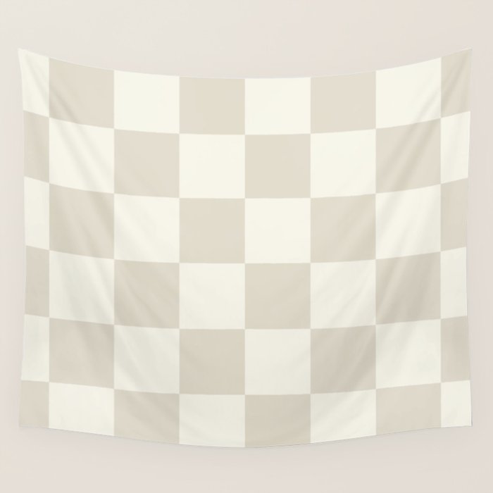 Checkerboard Check Checkered Pattern in Mushroom Beige and Cream Wall Tapestry Gallery Image 1