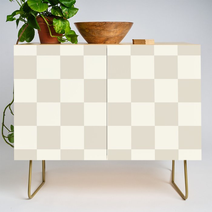 Checkerboard Check Checkered Pattern in Mushroom Beige and Cream Credenza Gallery Image 1