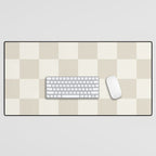 Checkerboard Check Checkered Pattern in Mushroom Beige and Cream Desk Mat Gallery Image 1