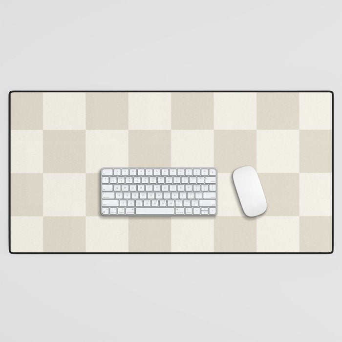 Checkerboard Check Checkered Pattern in Mushroom Beige and Cream Desk Mat Gallery Image 1