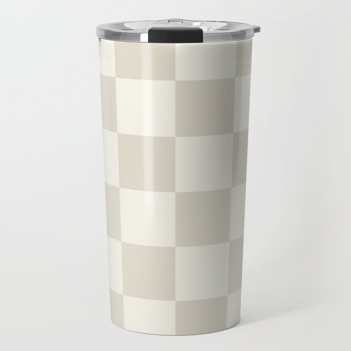 Checkerboard Check Checkered Pattern in Mushroom Beige and Cream Travel Mug Gallery Image 1