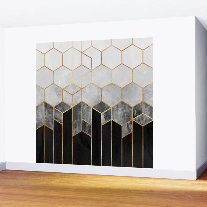 Charcoal Hexagons Wall Mural Gallery Image 2