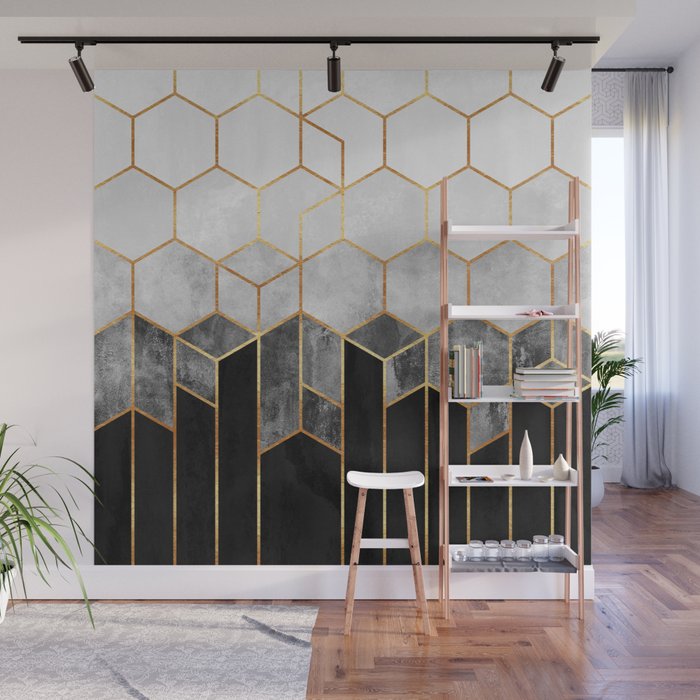 Charcoal Hexagons Wall Mural Gallery Image 1
