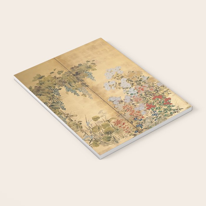 Japanese Edo Period Six-Panel Gold Leaf Screen - Spring and Autumn Flowers Notebook Gallery Image 3
