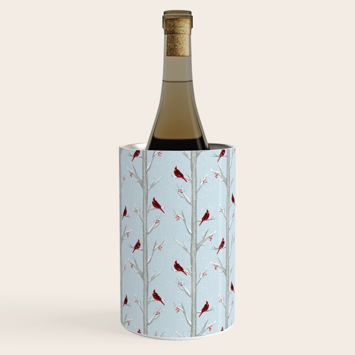 Red Cardinal Bird In The Winter Forest Wine Chiller Gallery Image 3