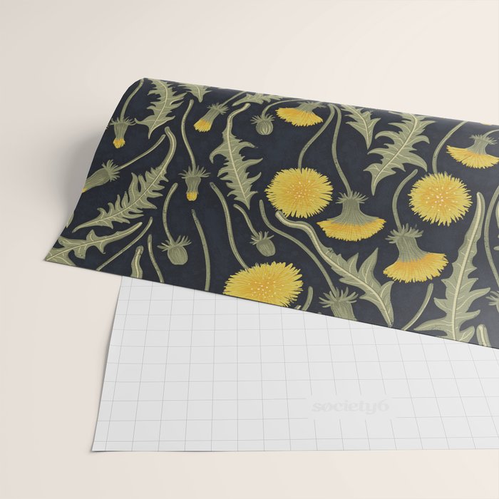 Dandelions, green, yellow and black Wrapping Paper Gallery Image 2
