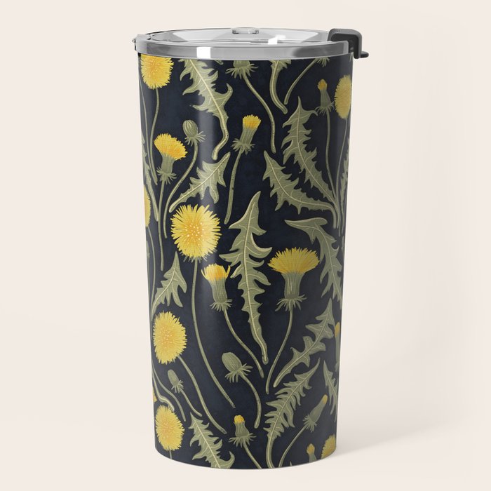 Dandelions, green, yellow and black Travel Mug Gallery Image 2