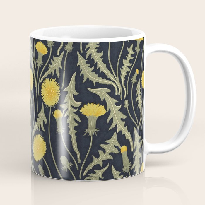 Dandelions, green, yellow and black Coffee Mug Gallery Image 1