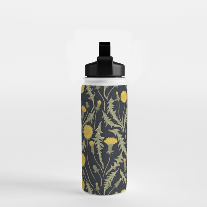 Dandelions, green, yellow and black Water Bottle Gallery Image 2