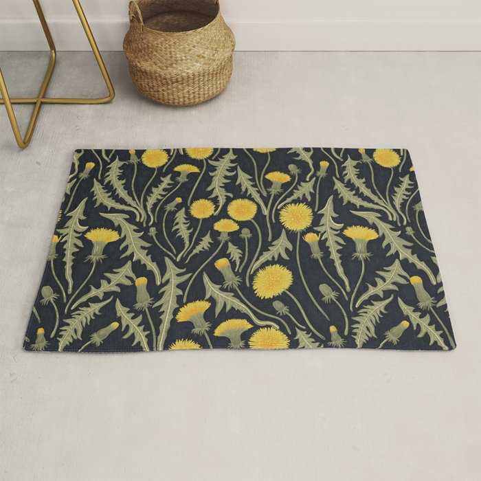Dandelions, green, yellow and black Rug Gallery Image 1