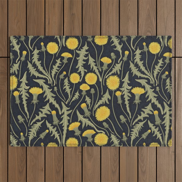 Dandelions, green, yellow and black Outdoor Rug Gallery Image 1