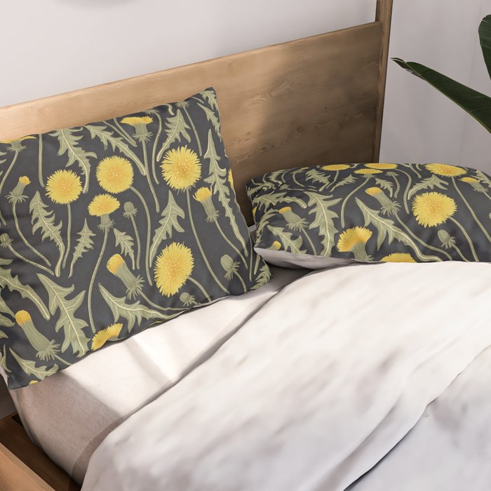 Dandelions, green, yellow and black Pillow Sham Gallery Image 2