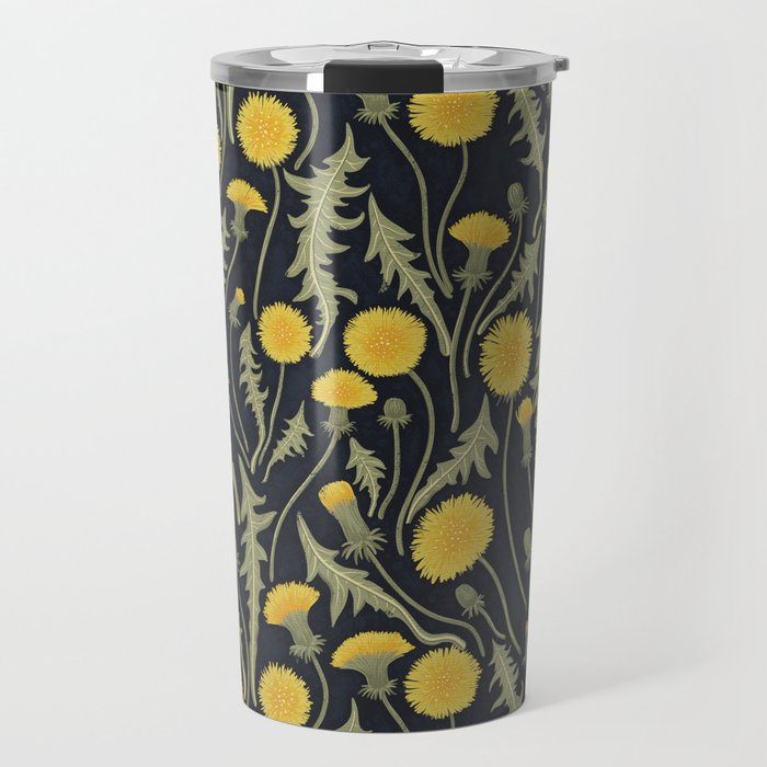Dandelions, green, yellow and black Travel Mug Gallery Image 1