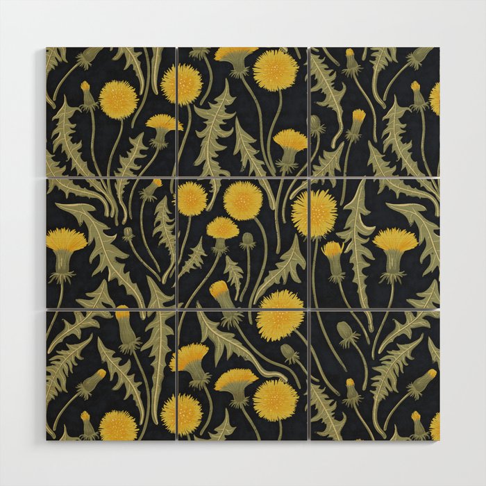 Dandelions, green, yellow and black Wood Wall Art Gallery Image 1