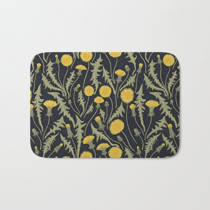 Dandelions, green, yellow and black Bath Mat Gallery Image 1