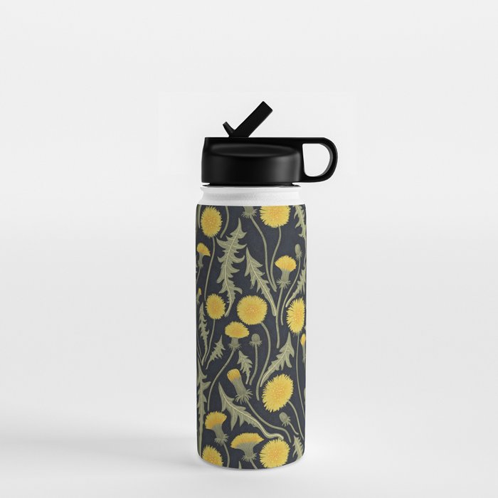 Dandelions, green, yellow and black Water Bottle Gallery Image 1