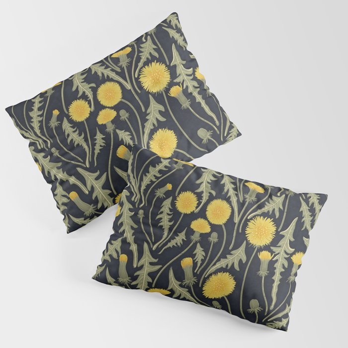 Dandelions, green, yellow and black Pillow Sham Gallery Image 1