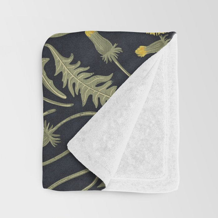 Dandelions, green, yellow and black Throw Blanket Gallery Image 3