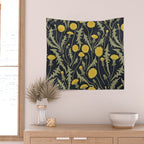 Dandelions, green, yellow and black Wall Tapestry Gallery Image 2