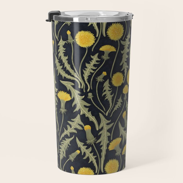 Dandelions, green, yellow and black Travel Mug Gallery Image 3