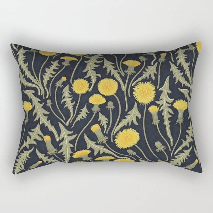 Dandelions, green, yellow and black Rectangular Pillow Gallery Image 1