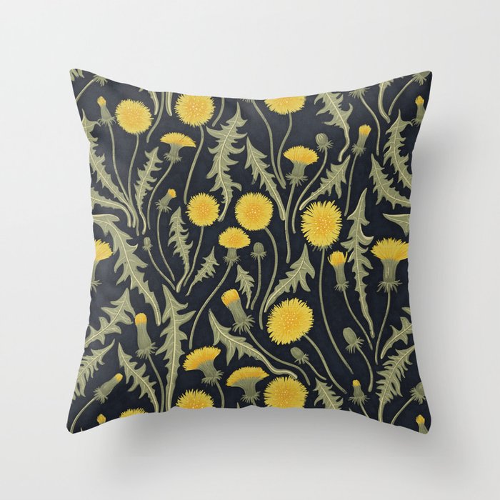 Dandelions, green, yellow and black Throw Pillow Gallery Image 6