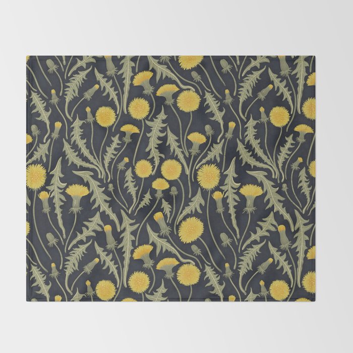 Dandelions, green, yellow and black Throw Blanket Gallery Image 2