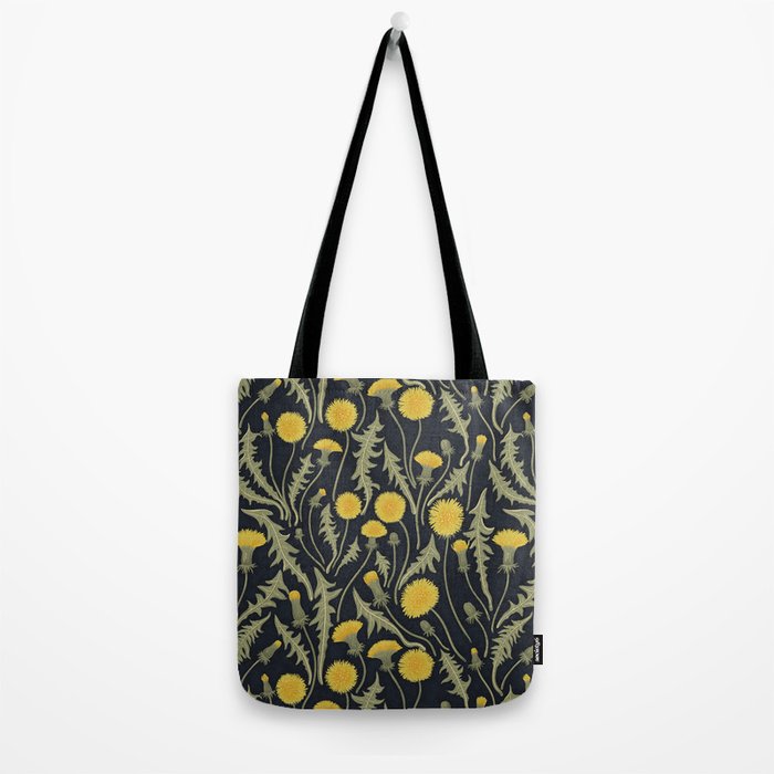 Dandelions, green, yellow and black Tote Bag Gallery Image 2