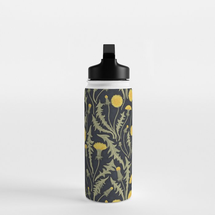 Dandelions, green, yellow and black Water Bottle Gallery Image 3