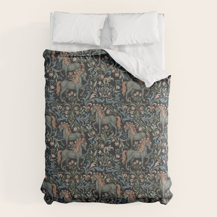 Whimsical Horses Botanicals II Comforter Gallery Image 1