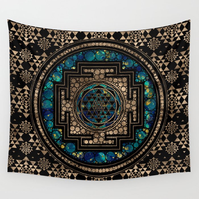 Sri Yantra  / Sri Chakra Marble and Gold Wall Tapestry Gallery Image 4