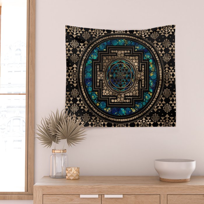 Sri Yantra  / Sri Chakra Marble and Gold Wall Tapestry Gallery Image 2