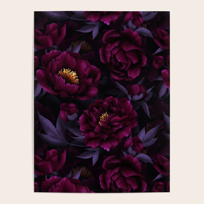 Vintage Dark Night Peonies  Poster Gallery Image 4