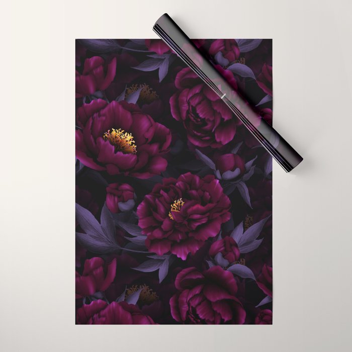 Vintage Dark Night Peonies  Wrapping Paper Gallery Image 1
