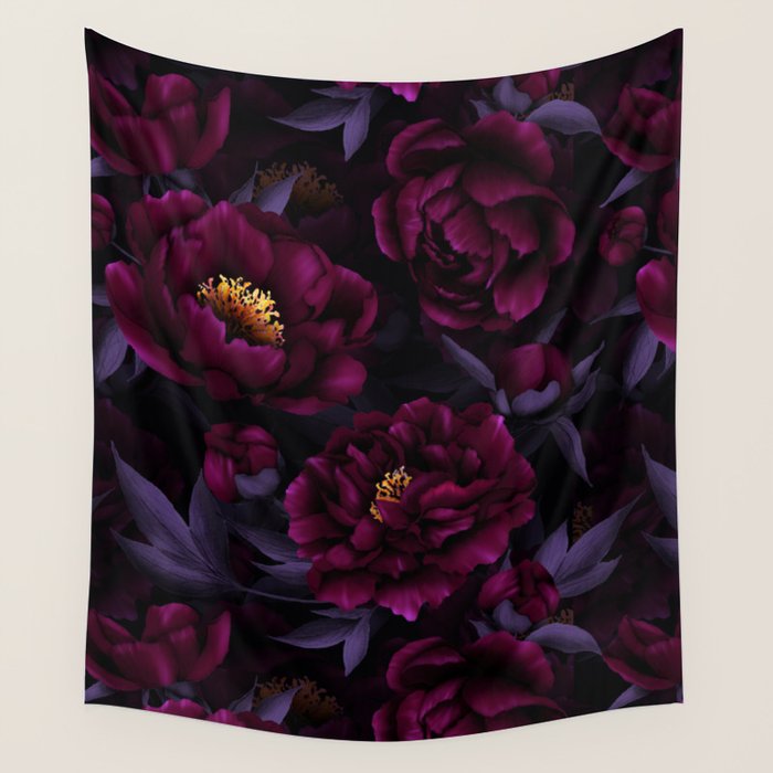 Vintage Dark Night Peonies  Wall Tapestry Gallery Image 4