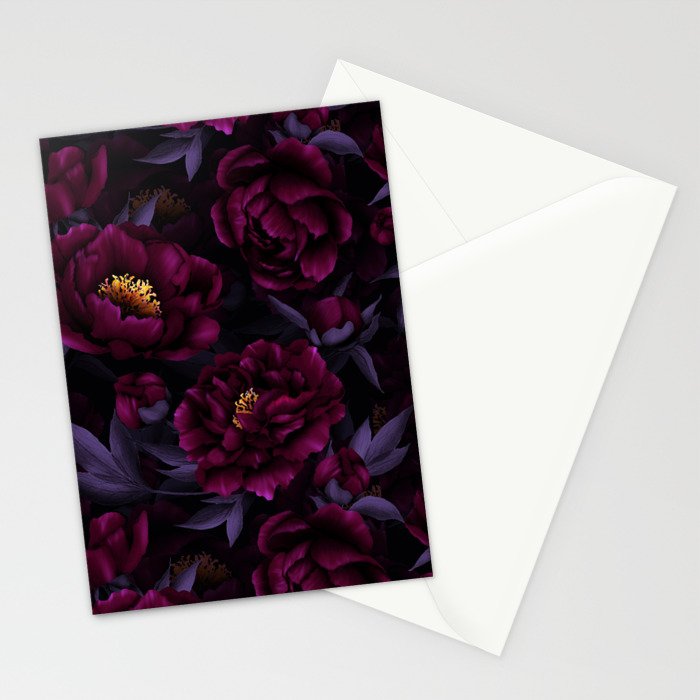 Vintage Dark Night Peonies  Stationery Card Gallery Image 2