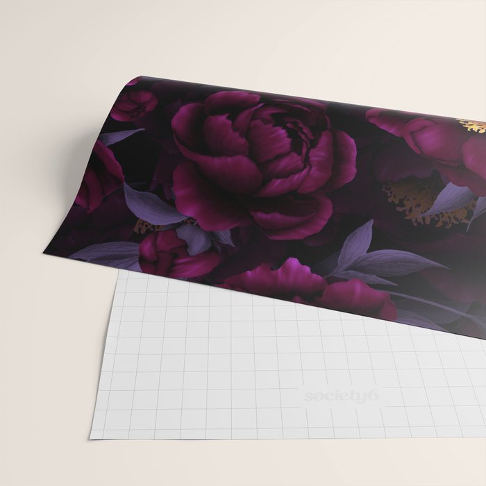 Vintage Dark Night Peonies  Wrapping Paper Gallery Image 2