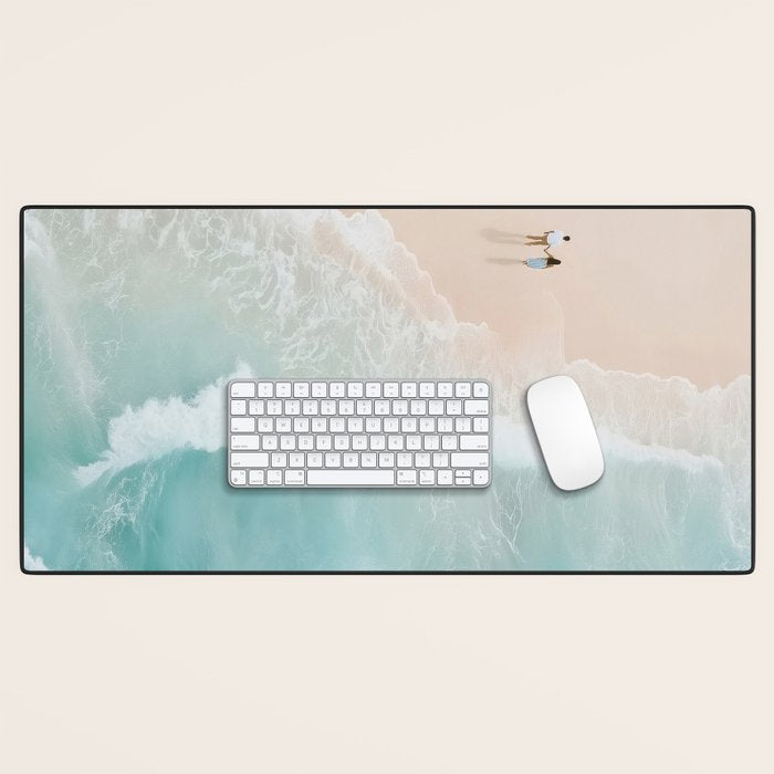 Couple on the Pastel Shore - Aerial Coastal Print Desk Mat Gallery Image 1