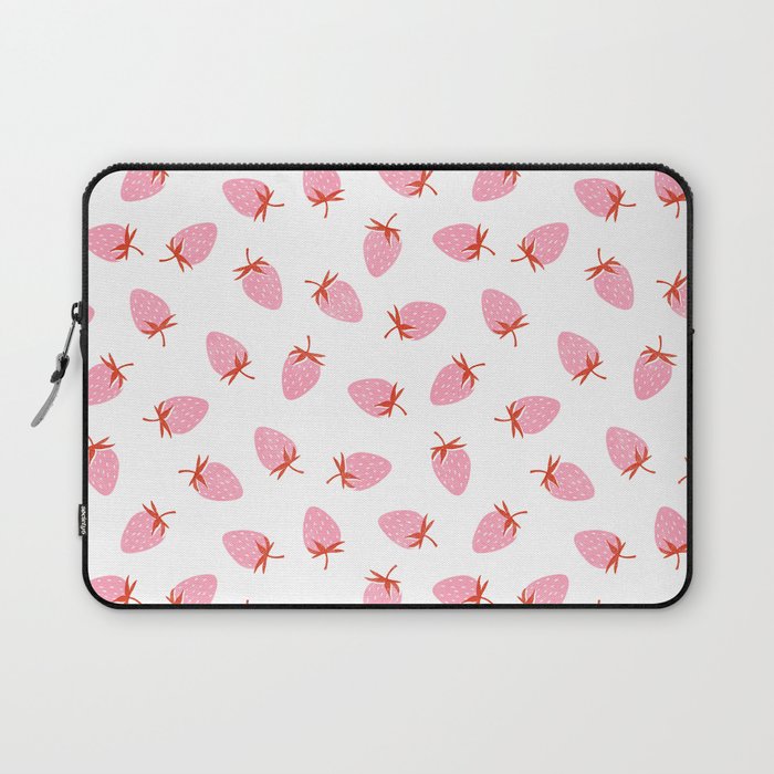 Sweet Strawberries - pink and red on white Laptop Sleeve Gallery Image 1