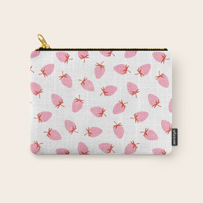Sweet Strawberries - pink and red on white Carry All Pouch Gallery Image 1