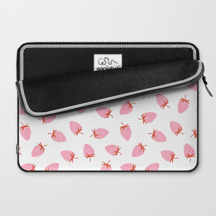 Sweet Strawberries - pink and red on white Laptop Sleeve Gallery Image 2