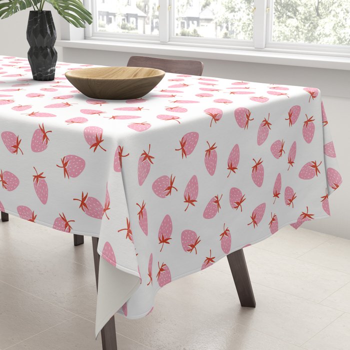 Sweet Strawberries - pink and red on white Tablecloth Gallery Image 3